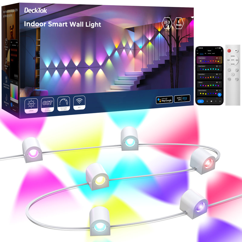 8-Light Dimmable Double-Heads LED Wall Light with Smart Control, Adjustable Color, 23Ft