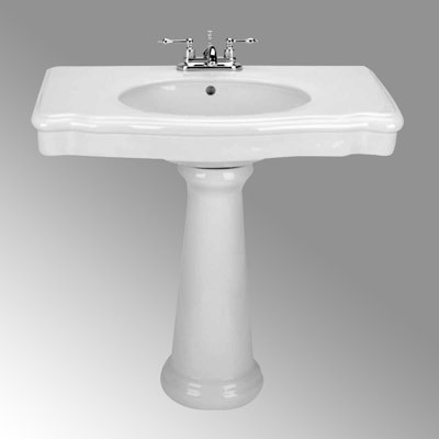 Lavabo de salle de bain blanc rectangulaire à piédestal avec trop-plein et trous centraux de 4 po