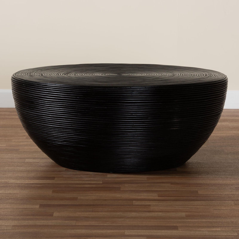 Bali & Pari Tokyo Laminated Natural Rattan Coffee Table – Handcrafted Bowl-Shaped Center Table, Black