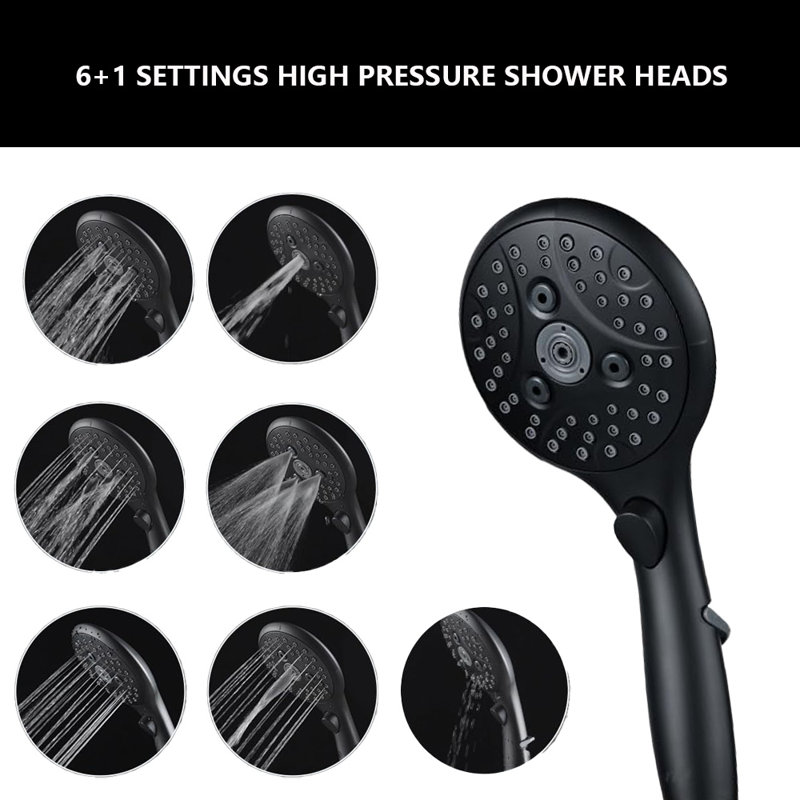 Pomme de douche carrée 8 pouces avec douchette à main, Noir mat