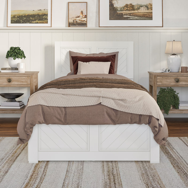 Lit plateforme en bois massif Jeinny avec pied et gigogne assortis, Simple TG, Blanc