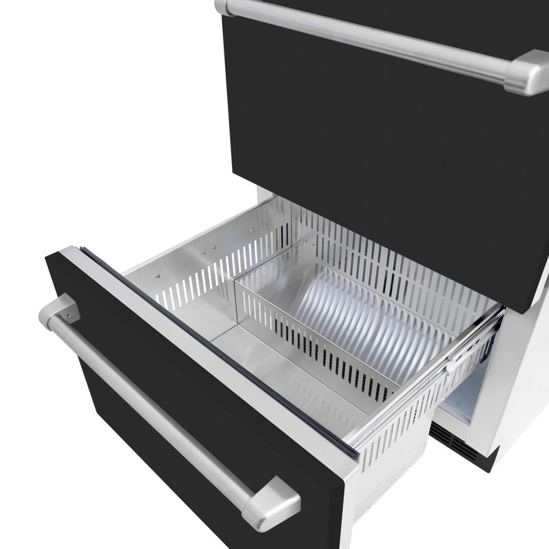 ZLINE Autograph Edition 24 In. Touchstone Refrigerator Drawer in Black Matte and Gold, Black Matte