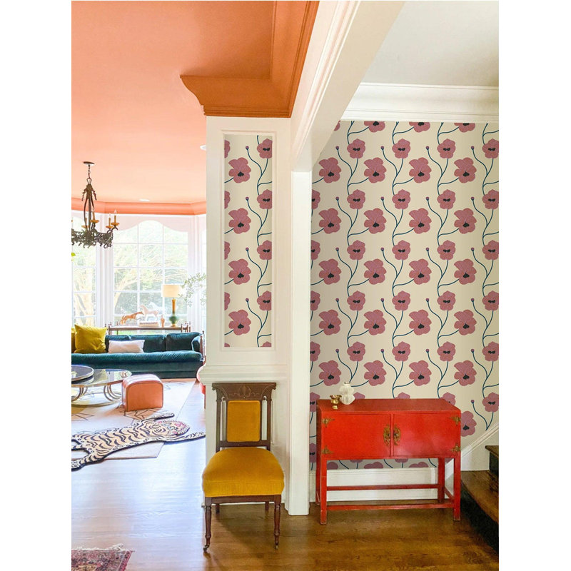 Natalie Papier Floral Wallpaper Roll, Faux Grasscloth