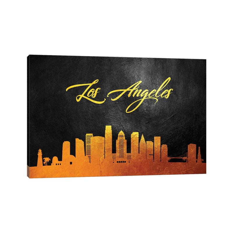 Los Angeles California Gold Skyline 1 Piece Wrapped Canvas Wall Art, 66.04 cm H x 45.72 cm W x 1.91 cm D