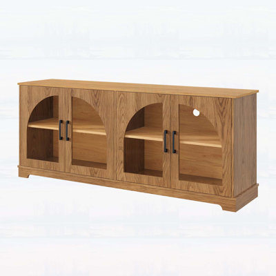 Farmhouse TV Stand with Semi-Arched Glass Doors, Adjustable Shelves, and Cable Management for TVs Up to 70 Inches