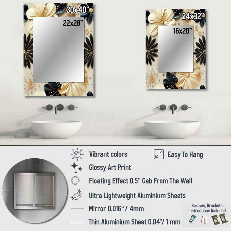 Beige et champagne opulent Glam - miroir mural en marbre, miroir décoratif moderne, impression d'art en métal, 40 po x 30 po