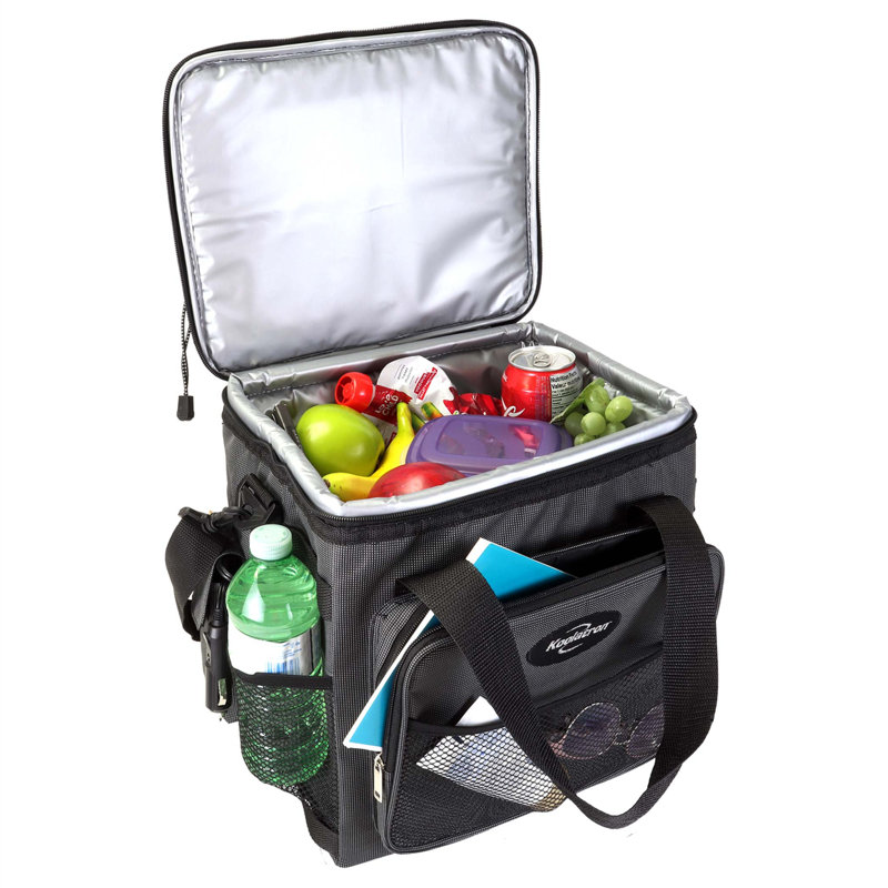 Koolatron 12V Electric Cooler Bag, 13L (14qt) Collapsible Thermoelectric Soft Bag Cooler, Gray/Black