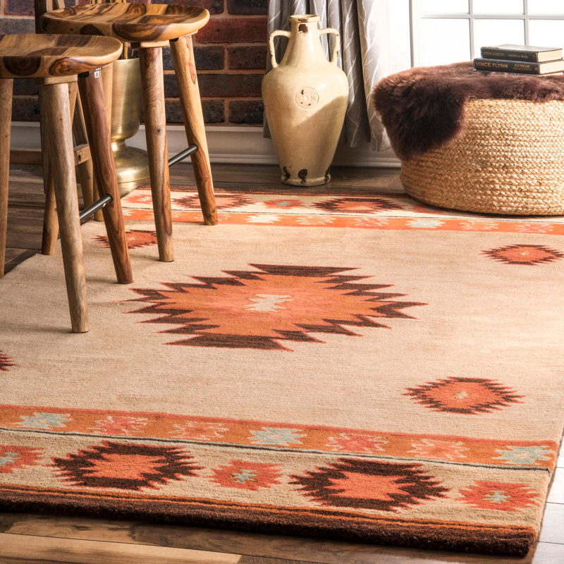 Southwestern Wool Hand Woven Area Rug, Rectangle 152 x 244cm