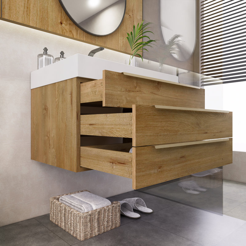Ensemble de meuble-lavabo mural simple 29,8 po Platte, Chêne