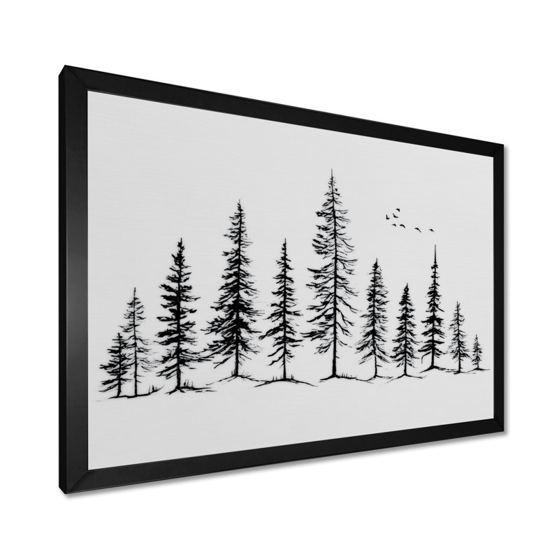 «Pine Tree Forest In Winter Wonderland», reproduction d'art sur toile Nature, H 12 po x l 20 po, Cadre photo unique, Noir