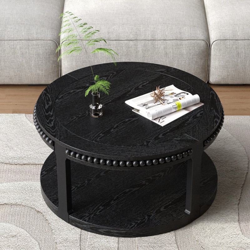 Table basse ronde avec tablette de rangement inférieure, Noir