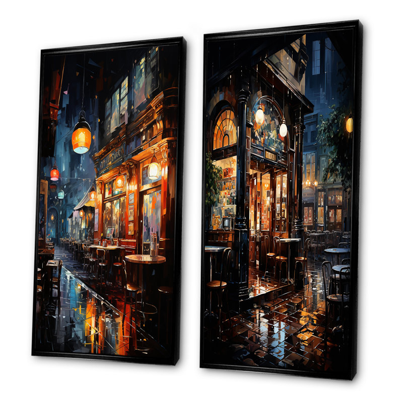 Night Jazz Serenade IV - Ensemble de 2 décorations murales restaurants et cafés, Cadre flottant noir, H 40 po x l 41 po