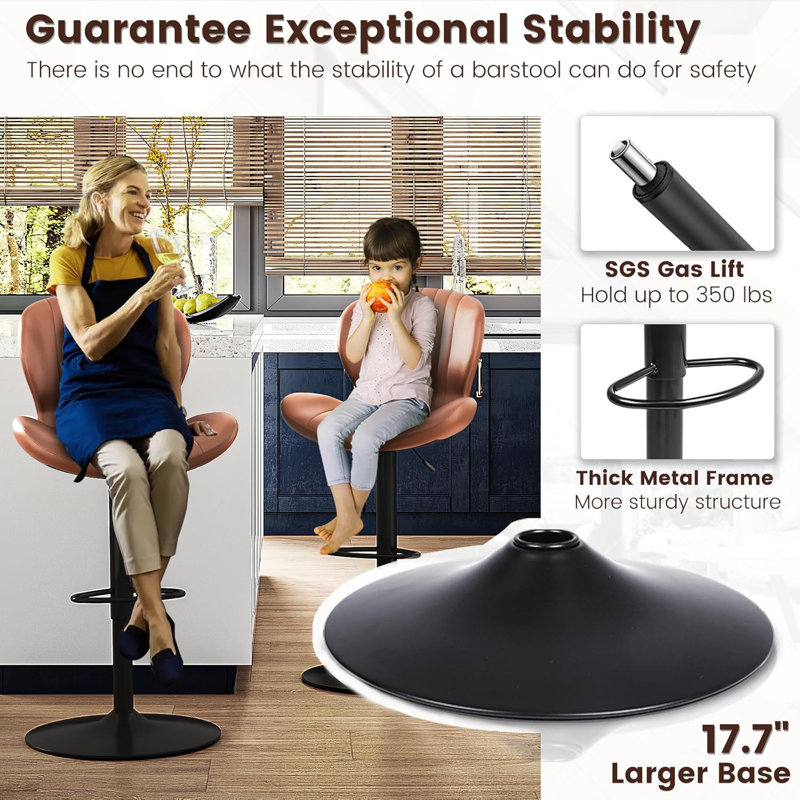 Bar Stools Set of 2,Adjustable Swivel Counter Height Bar Stools with Back & Footrest,Modern Design Bar Chairs,Faux Leather Upholstered Barstools for Bar,Kitchen