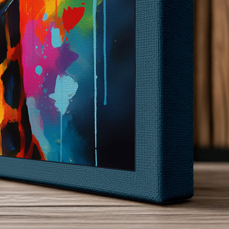 Colorful Giraffe Modern 1 Piece Wrapped Canvas Wall Art, 30x20 - 76.2 x 50.8 cm, Teal Border