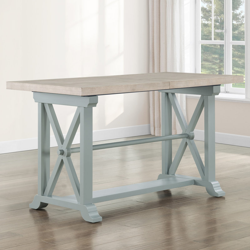 Inetta Extendable Wood Counter Table, Washed Linen/Mint Green
