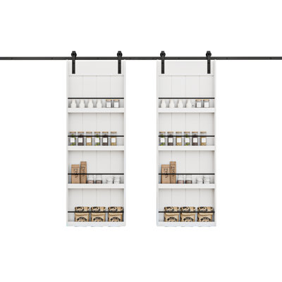 84" Wood and Primed Bookshelf Double Barn Door with Mounting Hardware Kit(Soft Close Inclued)