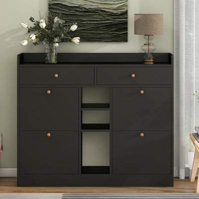 Armoire à chaussures moderne avec 4 tiroirs rabattables, rangement multifonctionnel à 2 niveaux pour chaussures, conception compacte et durable pour les vestibules