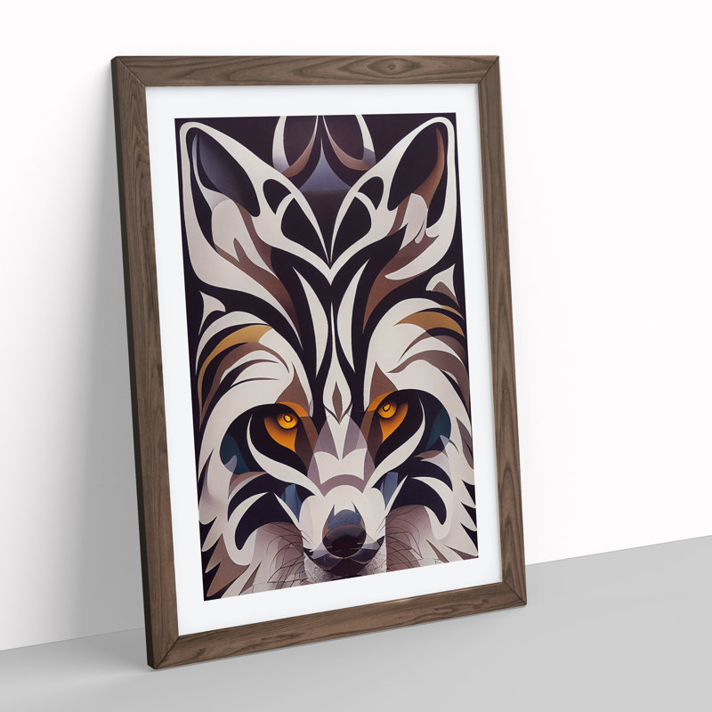 Wolf In Abstract No.4 - Wall Art, 48cm H x 36cm W, Walnut Framed Paper, White