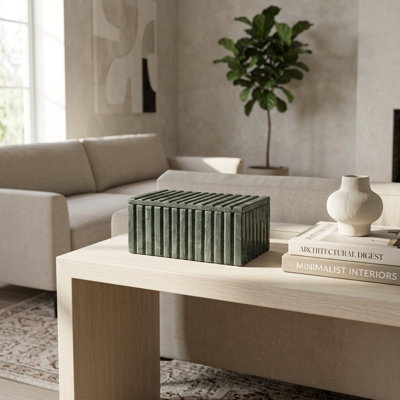 Boîte décorative rectangulaire striée en marbre avec couvercle amovible