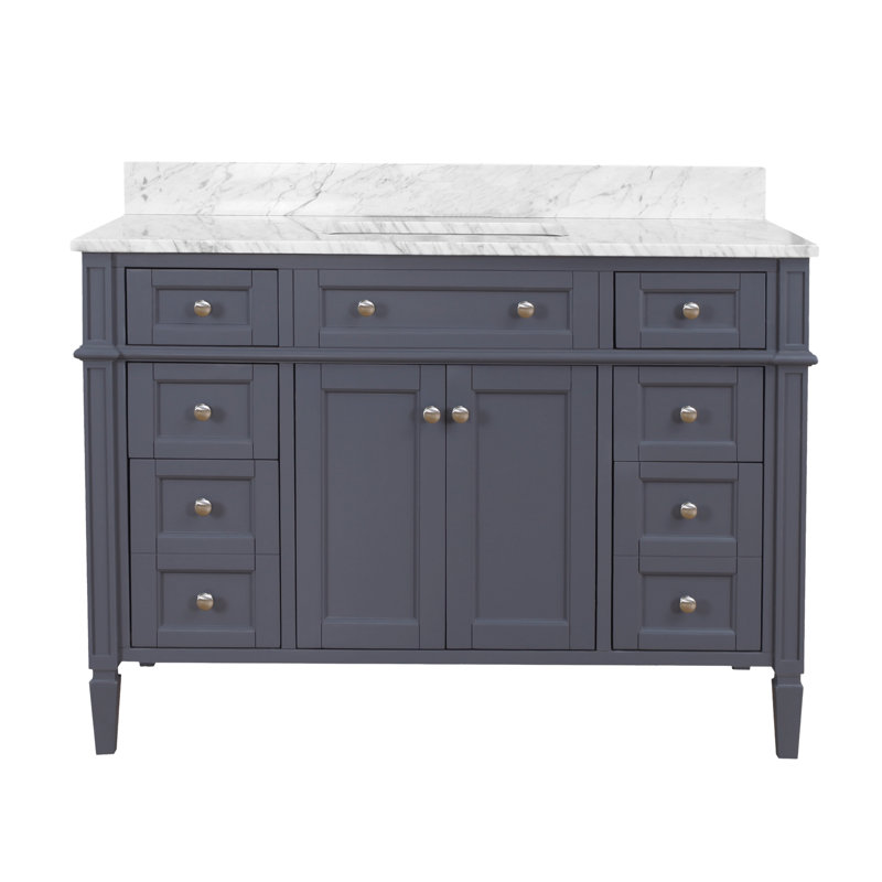 Lakeland 48" Single Bathroom Vanity Set with Marine Gray Cabinet and Carrara Marble Countertop, Marine Gray