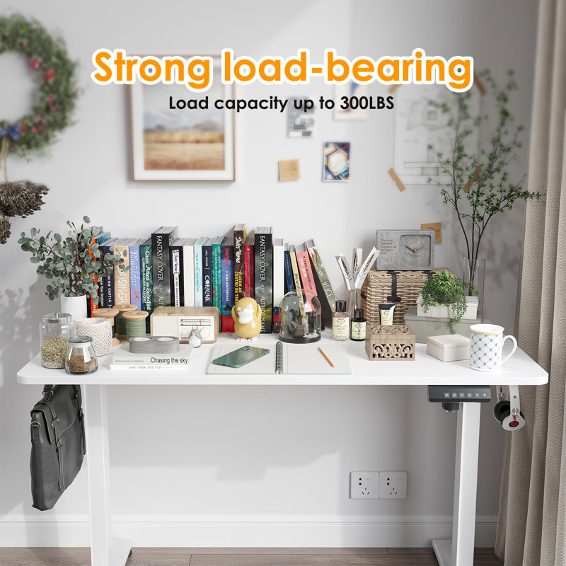 Buchholtz 120cm W Board Height Adjustable Rectangle Standing Desk, White