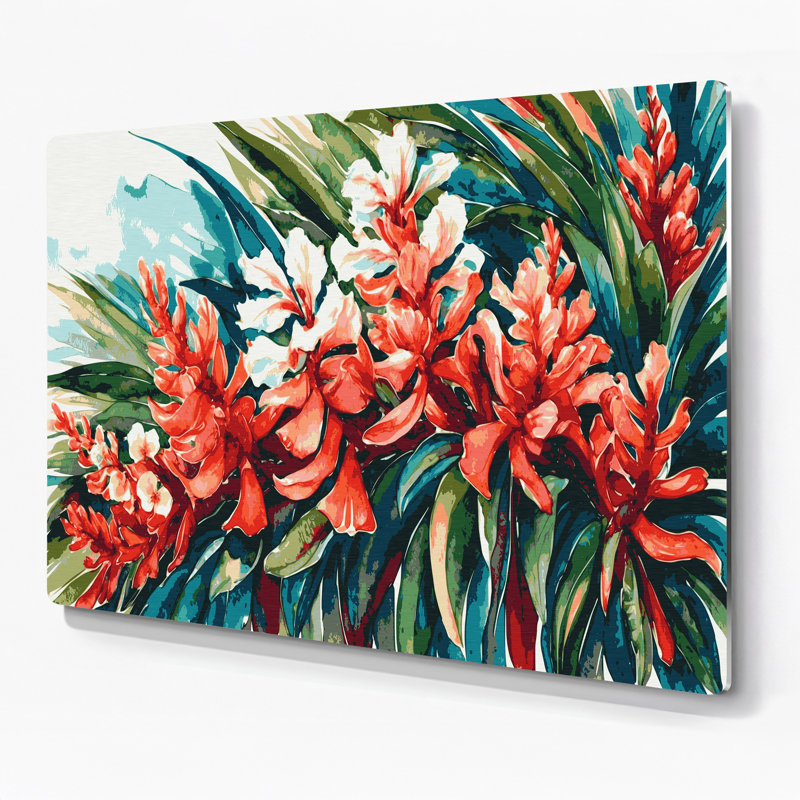 «Hawaiian Ginger Flowers», art mural en métal gris, H 12 po x l 18 po