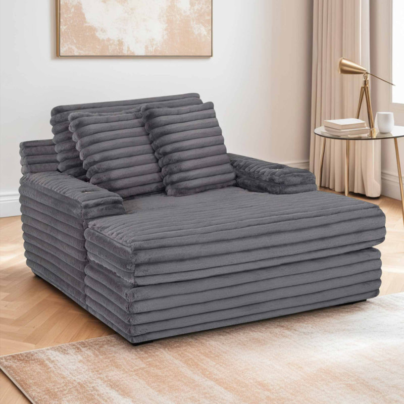 Chaise longue Alhertine avec porte-gobelets, Gris foncé