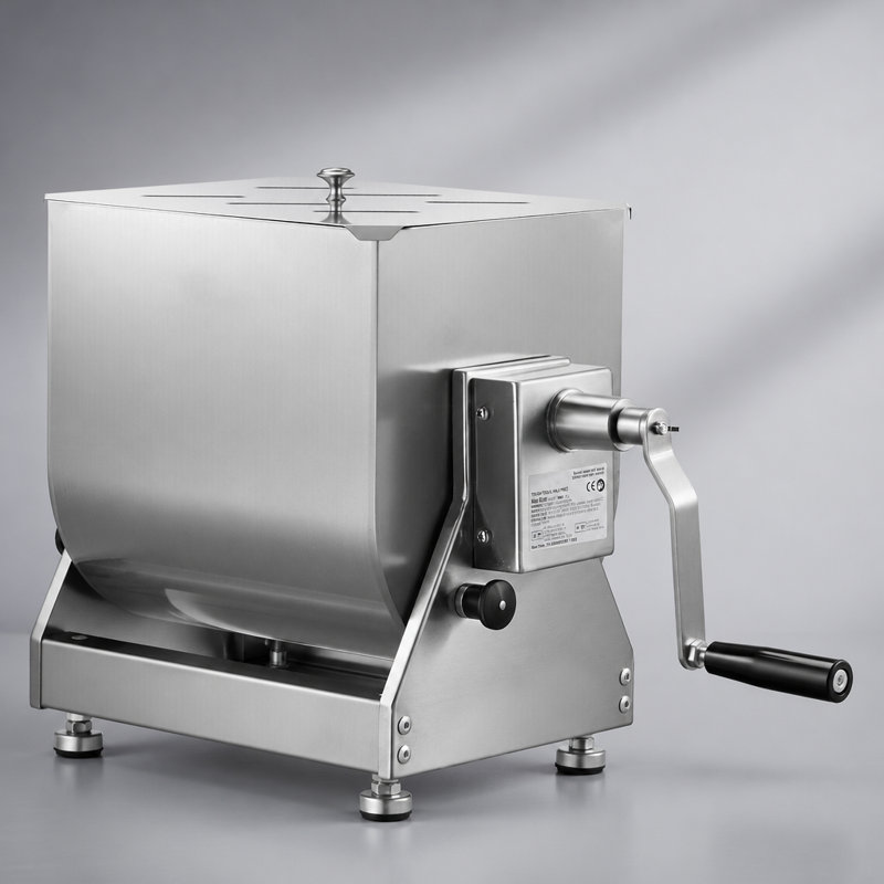 Mélangeur de viande manuel avec réservoir inclinable de 20 L et boîte de vitesses en acier inoxydable