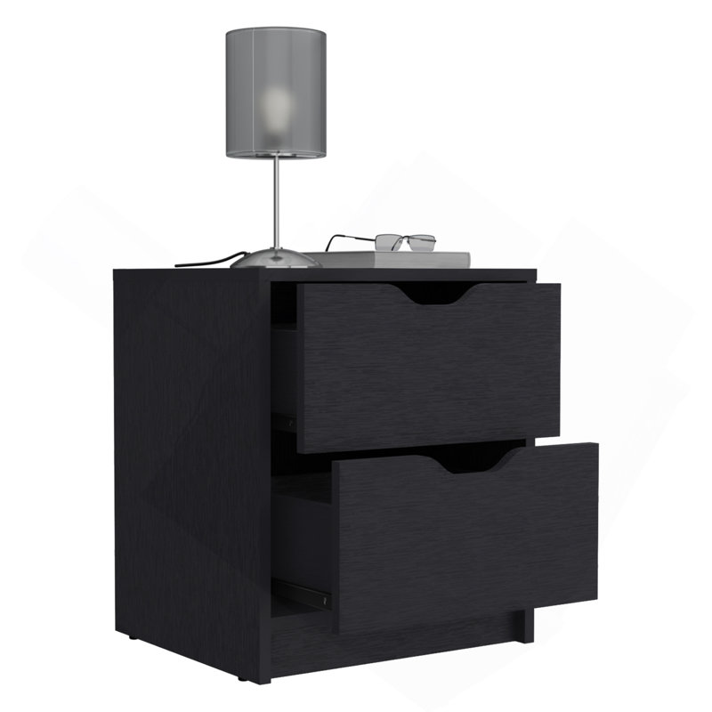 Table de chevet 2 tiroirs, table de bout, table d'appoint Basilea - noir, Noir