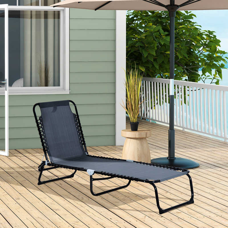 Chaise d'extérieur avec dossier inclinable - Chaise longue pliable, filet gris, dossier de patio à 4 positions, filet