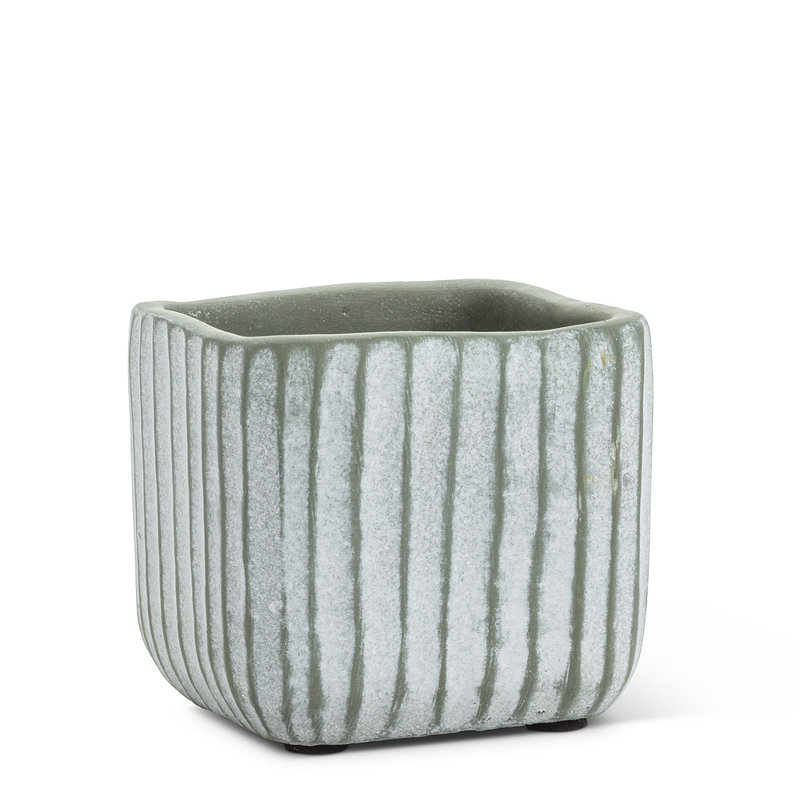Boîte à fleurs en ciment Ridge, Blanc cassé / vert, H 3,5 po x l 3,5 po x P 3,5 po