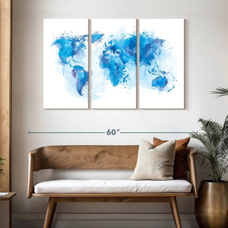 Carte du monde d'Aliaz - Blue Splash, H 32 po x l 50 po