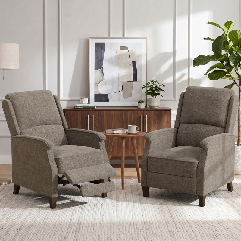 Ensemble de 2 fauteuils inclinables manuels rembourrés pour le salon, Chenille brun