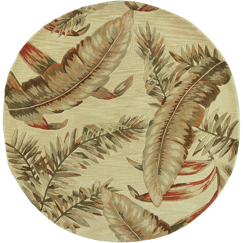 Tapis ivoire en laine touffeté à la main à motif floral Murray, Rond 5 pi 6 po