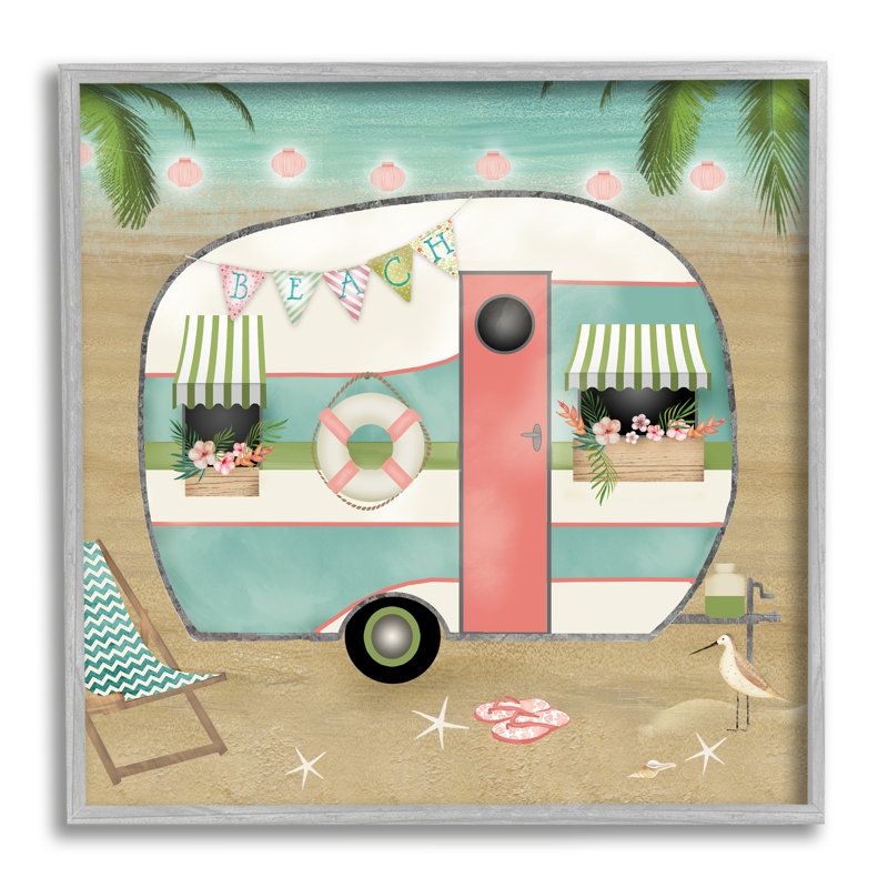Plage de remorque festive, H 17 po x l 17 po x P 1,5 po, Estampe numérique Farmhouse