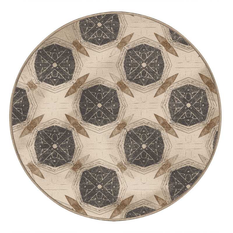 Soft Plush Ealey Global Inspired Moroccan Area Rug in Beige – Beige Binding, 6' Round
