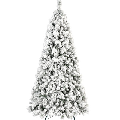 Arbre de Noël enneigé 8 pi, 1445 pointes de branches, branches enneigées à aiguilles dures, structure à charnières pour une installation simple, espaces festifs à base en métal de 8 pi avec et aiguille, installation rapide, présentoirs robustes