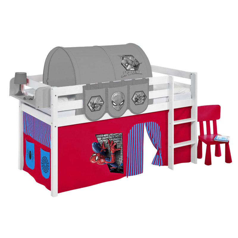 Spiderman Solid Wood Low Loft Bed by Lilokids, Single (3'), White, Without slatted frame