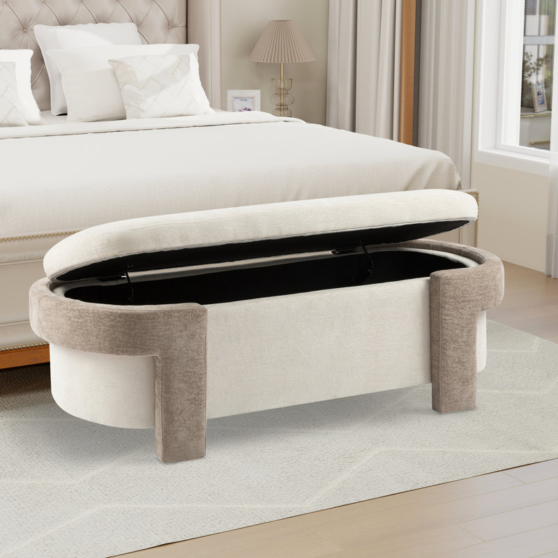 Banc de rangement rembourré l 50,98 po, Blanc cassé / brun clair