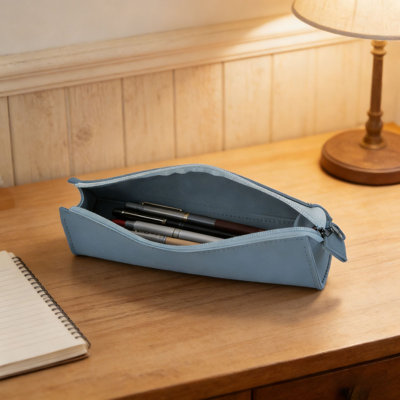 Trousse à crayons en cuir artificiel de grande capacité avec fermeture à glissière uniforme