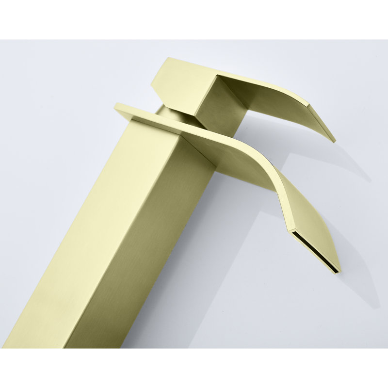 Single Handle Bathroom Faucet With Waterfall Spout, Brushed Gold, Stainless Steel, Functional Essential Gold Vanity Faucet, Handle, Decoration Piece
