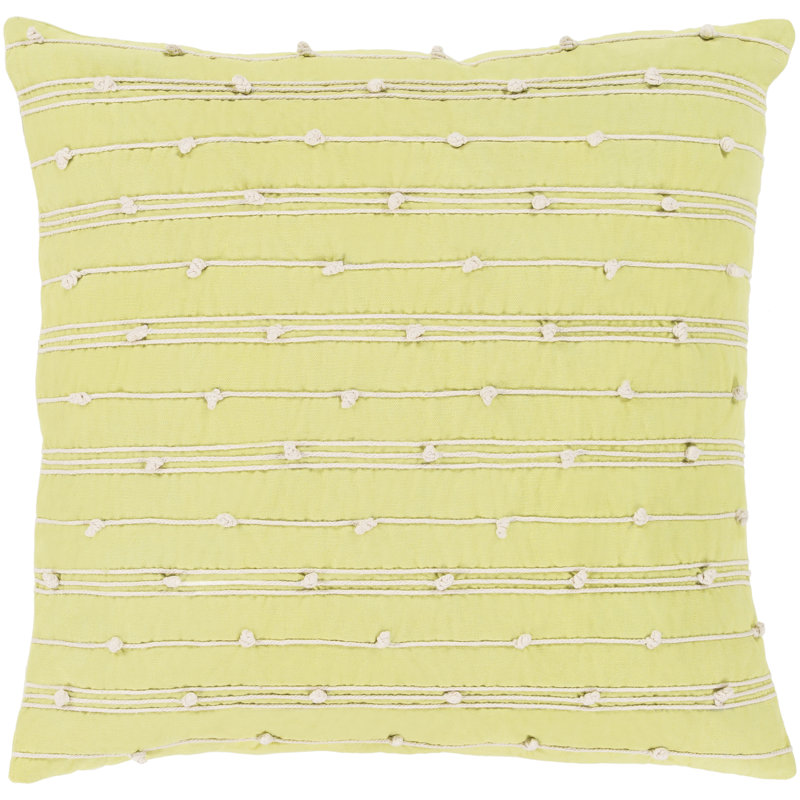 Aiken Cotton Striped Pillow Cover, 18" H x 18" W x 3.5" D, Yellow, Down Fill
