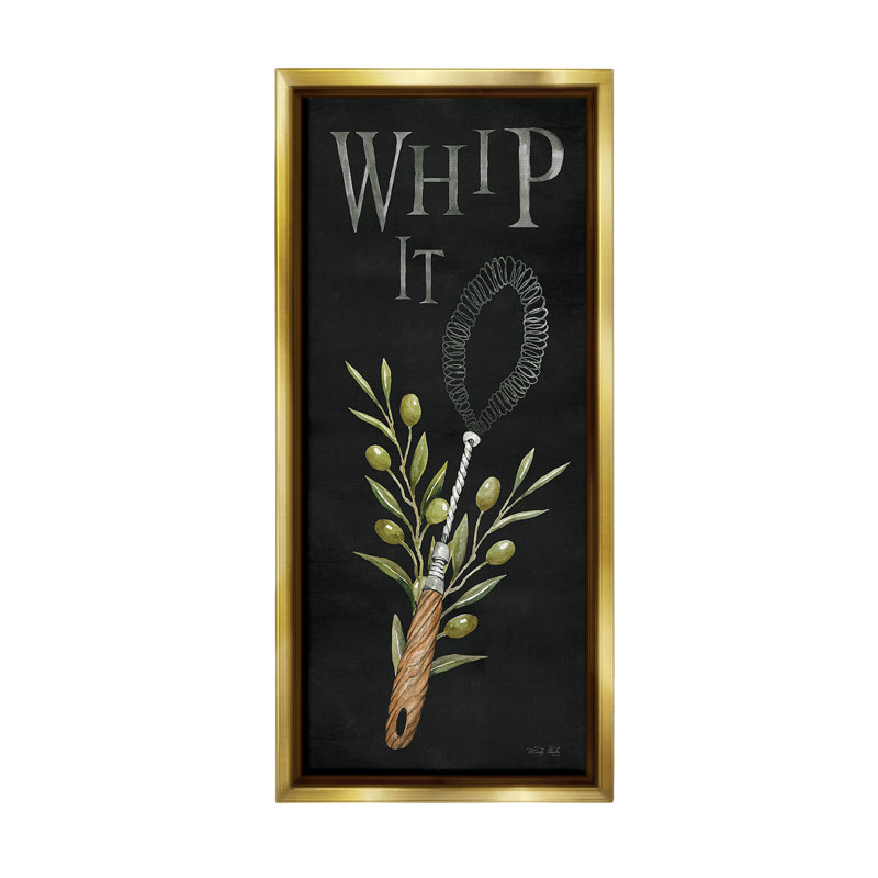"Whip It Vintage Kitchen" par Cindy Jacobs sur toile, H 25 po x l 11 po, Cadre flottant métallique doré