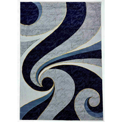 Abstract Thick Area Rug Hand Carved Modern Geometric Carpet Design 8877 Navy 8X10