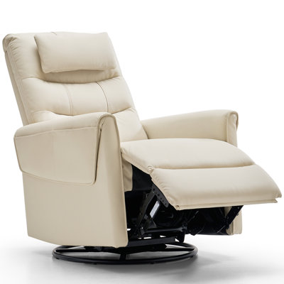 Airsky Genuine Leather Swivel Rocker Recliner Chair, Movable Headrest,wall Hugger Recliners,recliner Chairs For Adults,Recliner Chair With Lumbar Support,beige