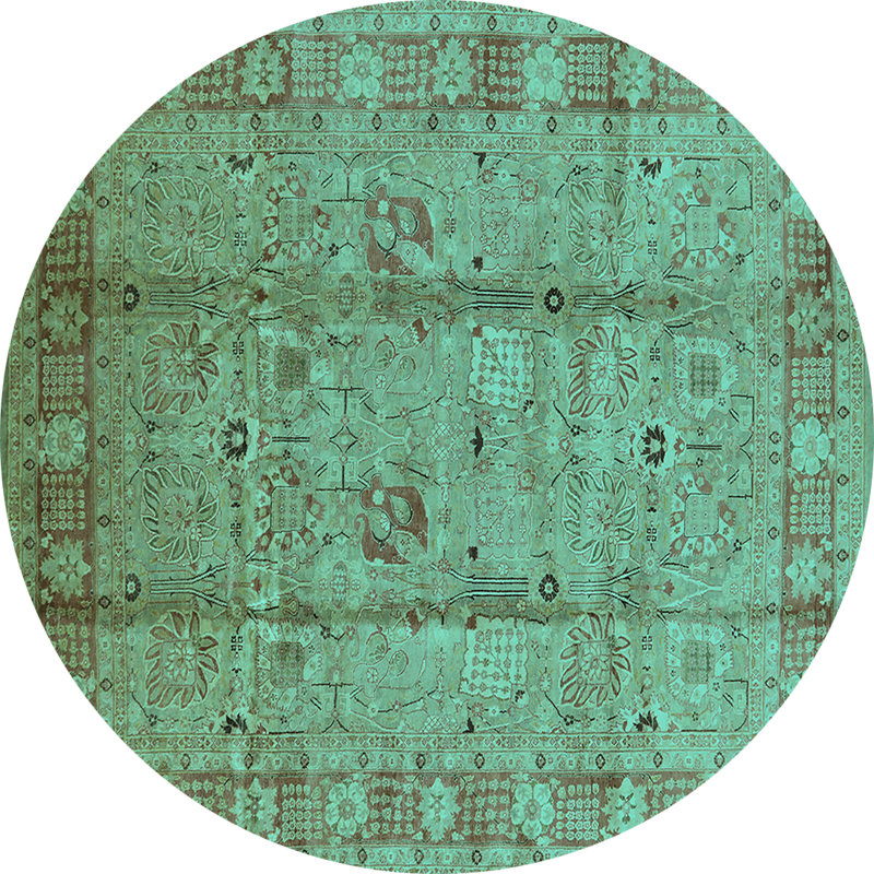 Tapis oriental en laine / polyester tissé à la machine en bleu, Rond 8 pi