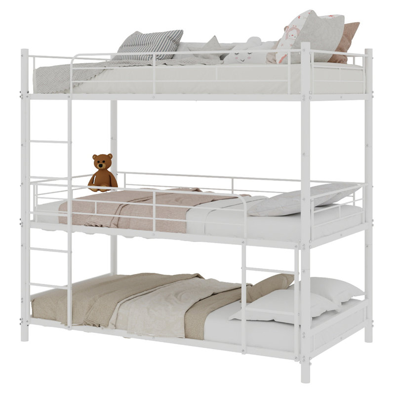Single (3') Bunk Bed Bed Frame with Built-in Ladder Included, White