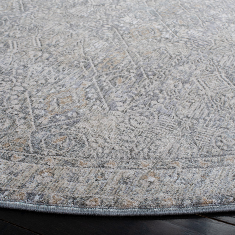 Oriental Grey / Beige Area Rug, Round 6'7"