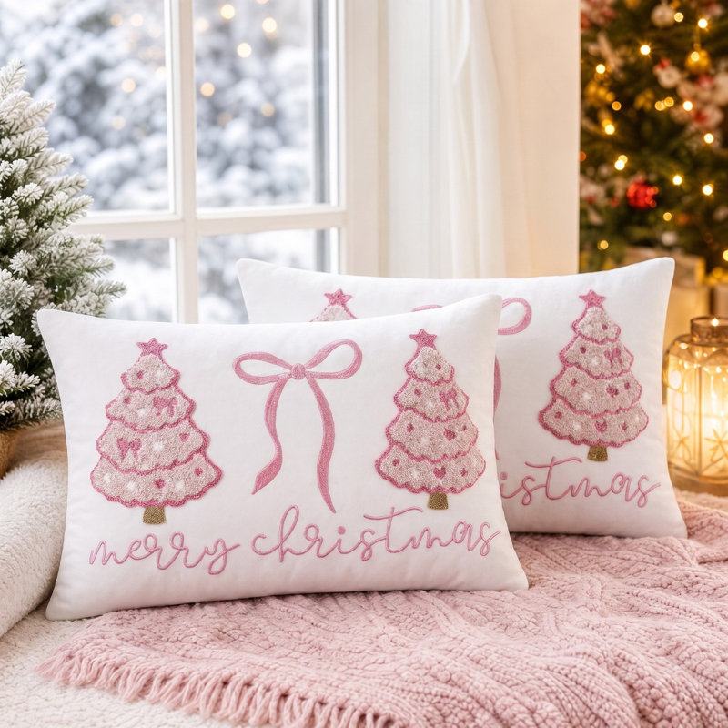 Housses de coussin rose pour Noël, 20 po x 12 po