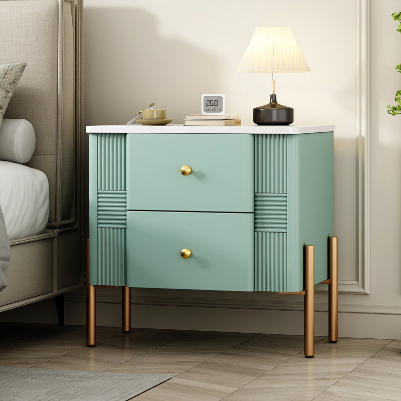 Table de bout cannelée de style minimaliste, 2 tiroirs pour magazines et livres, pieds hauts élégants, fonction coulissante, table de chevet facile à nettoyer avec un design unique, accessoires personnels, basculement,